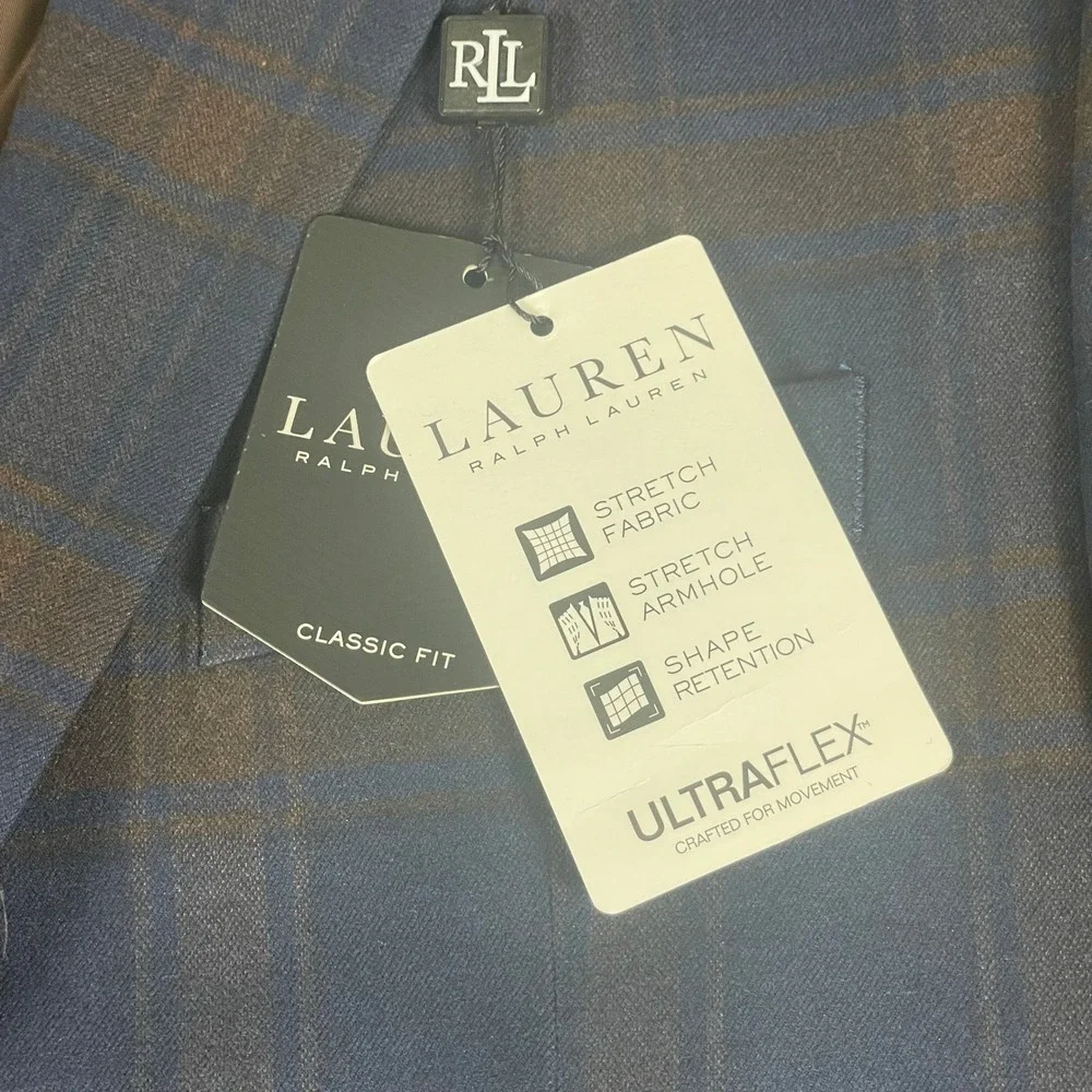 Lauren Ralph Lauren Lexington Sport Coat Mens 46L Plaid Stretch‎ NWT
